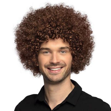 Afro Pruik Bruin, Verzenden, Nieuw, Feestartikel
