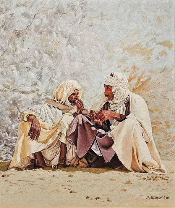 Latin American Hyperrealist School (XX) - Conversation in, Antiek en Kunst, Kunst | Schilderijen | Klassiek