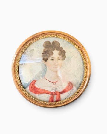 D. Loridon (S.XIX) - Retrato de dama con collar de coral, Antiek en Kunst, Antiek | Meubels | Stoelen en Banken