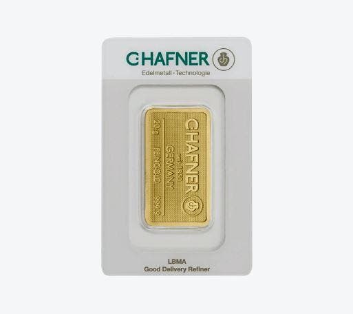 C. Hafner goudbaar 20 gram met certificaat | goudonline, Postzegels en Munten, Edelmetalen en Baren, Goud