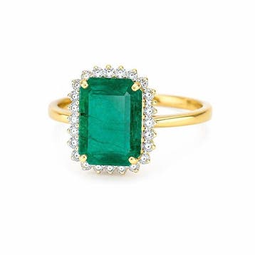 Ring - 14 karaat Geel goud - 4.96ct. tw. Smaragd - Diamant -, Nieuw