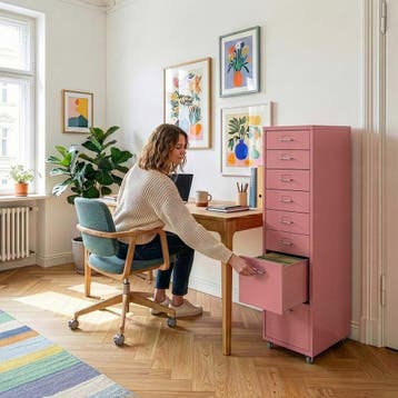Kantoorkast Kökar op wielen 109x28x41 cm roze [en.casa], Huis en Inrichting, Verzenden, Nieuw