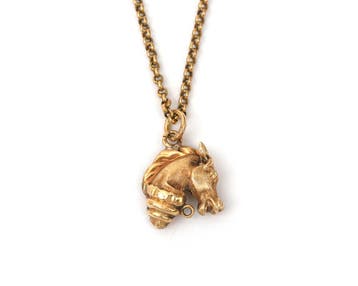 14 krt. roségouden paardenhoofd hanger aan jasseron collier, Gebruikt