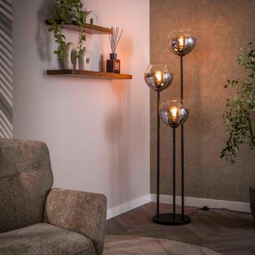 *WOONWINKEL* Zwarte Vloerlamp Met Rookglas, Huis en Inrichting, Lampen | Vloerlampen, Verzenden, Nieuw