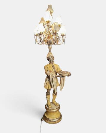 Candelabra vloerlamp - Verguld hout, verzilverd en