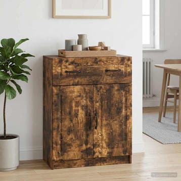 vidaXL Dressoir met lade Gerookt eiken 66 x 34,5 x 87 cm, Verzenden, Nieuw, Overige houtsoorten, Minder dan 50 cm