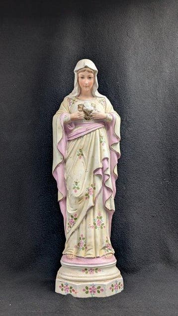sculptuur, Heilig beeld - Maagd Maria - 47.5 cm - Biscuit, Antiek en Kunst