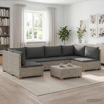 vidaXL 7 st Rieten Loungeset met Kussens GENDT Natuurlijk, Tuin en Terras, Tuinsets en Loungesets, Nieuw, Loungeset, 7 zitplaatsen