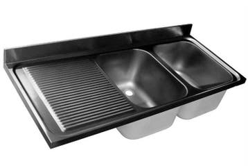 Spoeltafelblad RVS | dubbele wasbak rechts | 160x70x40 cm, Verzenden, Nieuw in verpakking