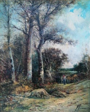 Paul Armandi (XIX-XX) - Peasant woman in Barbizon landscape