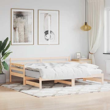 vidaXL Slaapbank met onderschuifbed 90x200 cm massief, 90 cm, Eenpersoons, Bruin, Verzenden