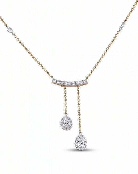Halsketting - 14 karaat Geel goud - 0.92ct. tw. Diamant, Sieraden, Tassen en Uiterlijk, Kettingen
