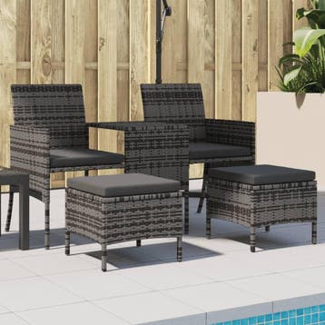vidaXL Tuinbank met tafeltje en krukken tweezits poly rattan, Verzenden, Nieuw