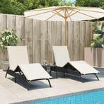 vidaXL Ligstoelen 2 st met kussens poly rattan zwart, Tuin en Terras, Ligbedden, Verzenden, Nieuw