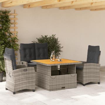 vidaXL 4-delige Tuinset met kussens poly rattan grijs, Verzenden, Nieuw, 4 zitplaatsen, Tuinset