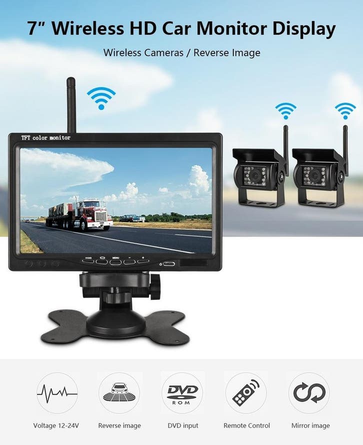 Draadloos Dubbele Achteruitrijcamera Set 7inch, Auto diversen, Auto-accessoires, Verzenden