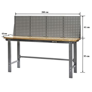 Werkbank grijs 200 cm met hardhouten blad en grijs, Ophalen of Verzenden, Nieuw