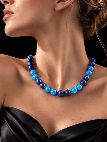 Jade Lapis Ketting - 925 Sterling Zilver Goudlaag - Blauwe, Antiek en Kunst