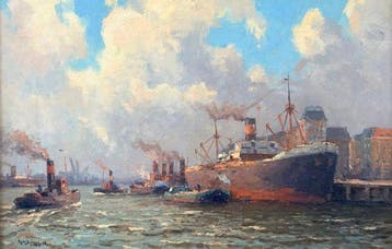 Henk Dekker (1897–1974) - Havengezicht Rotterdam, Antiek en Kunst