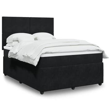 vidaXL Boxspring met matras fluweel zwart 160x200 cm, Huis en Inrichting, Slaapkamer | Bedden, Verzenden, Zwart, 200 cm, Stof