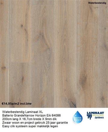 KOOPZONDAG Waterbestendig Laminaat Beige 2m Lang X 24cm, Waterbestendig XXL extra bred extra lang laminaat 9mm dik , 75 m² of meer