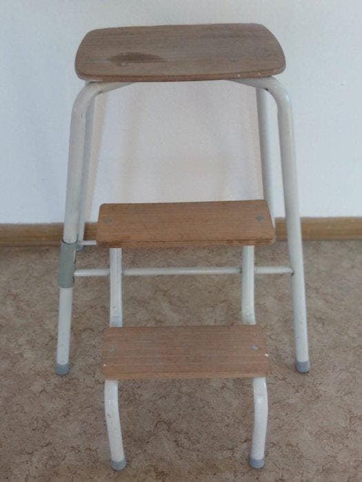 Keukentrapje - Eisen, Holz - Opstapkruk, klaptrede kruk,, Antiek en Kunst, Kunst | Designobjecten