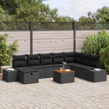 vidaXL Tuinbankenset 9 st Zwart Poly riet, Tuin en Terras, Verzenden, Nieuw, Meer dan 8 zitplaatsen