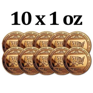 Verenigde Staten. 10 x 1 oz Cannabis Map 999 Fine Copper