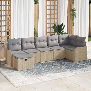 vidaXL Tuin Sofa Set 7 st Poly riet, Verzenden, Nieuw, 7 zitplaatsen