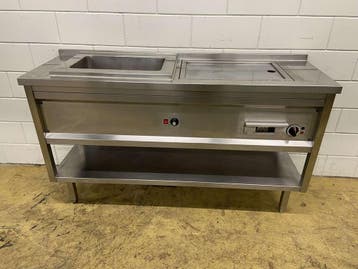 RVS Menusystem bakplaat grillplaat met bain marie 165 cm, Zakelijke goederen, Ophalen of Verzenden, Gebruikt