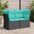 vidaXL Tuinbank 2-zits met kussens poly rattan zwart, Verzenden, Nieuw