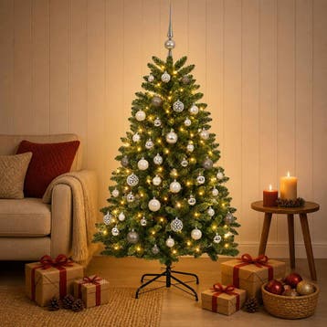 vidaXL Kunstkerstboom middengroen met kerstbal 150 cm 150, Diversen, Verzenden, Nieuw