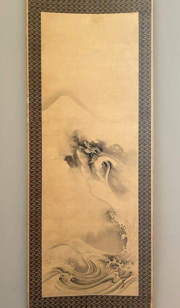 Japanse kunst - kakejiku kakemono-rol, wandrol - Draak die