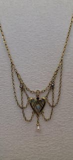 Halsketting - 8 karaat Geel goud Opaal - Parel - Puur, Sieraden, Tassen en Uiterlijk, Kettingen, Nieuw
