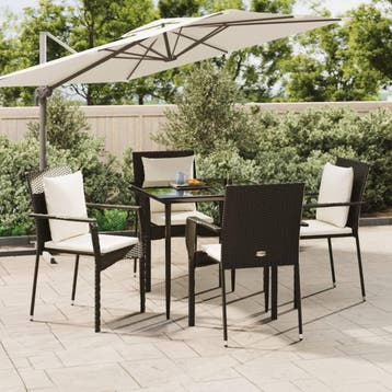 vidaXL 5-delige Tuinset met kussens poly rattan zwart, Verzenden, Nieuw, 4 zitplaatsen, Tuinset