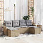 vidaXL Bankstel met kussen 6 pcs Beige poly rattan, Verzenden, Nieuw, Rotan, 6 zitplaatsen