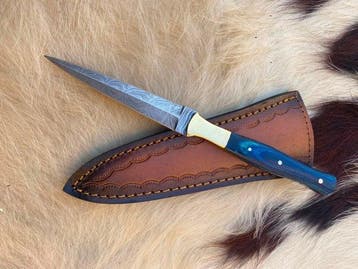 Keukenmes - Handgemaakt Damascus-staal jachtmes – Blauw