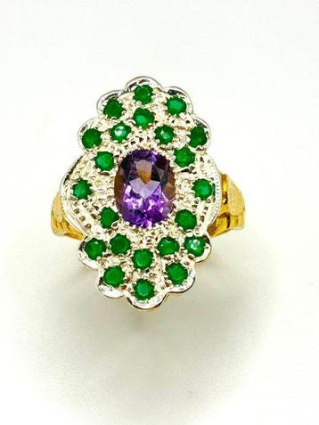 Zonder minimumprijs - Cocktailring - 9 kt. Geel goud, Zilver, Sieraden, Tassen en Uiterlijk, Antieke sieraden