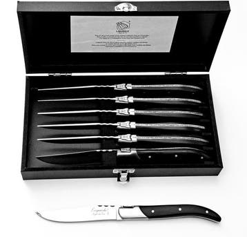 Laguiole - 6x Luxury Steak Knives - Black Ebony Wood - style