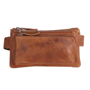 Landley Leren Heuptas met 3 ritsen Unisex Fanny Pack Cognac, Overige merken, Bruin, Verzenden, Nieuw