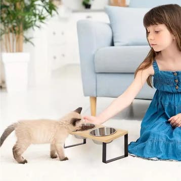 Verhoogde Kattenvoerbak 2 RVS Kommen – 15° Kantelbaar Hout, Verzenden, Nieuw