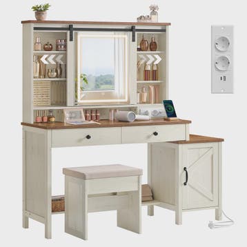VASAGLE Kaptafel LIRY met Verlichte Spiegel, Kruk en Laadsta, Verzenden, Nieuw