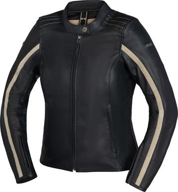 IXS Stripe Dames Zwart Beige Leren Motorjas, Motoren, Kleding | Motorkleding, Nieuw met kaartje, Verzenden, Jas | leer, IXS