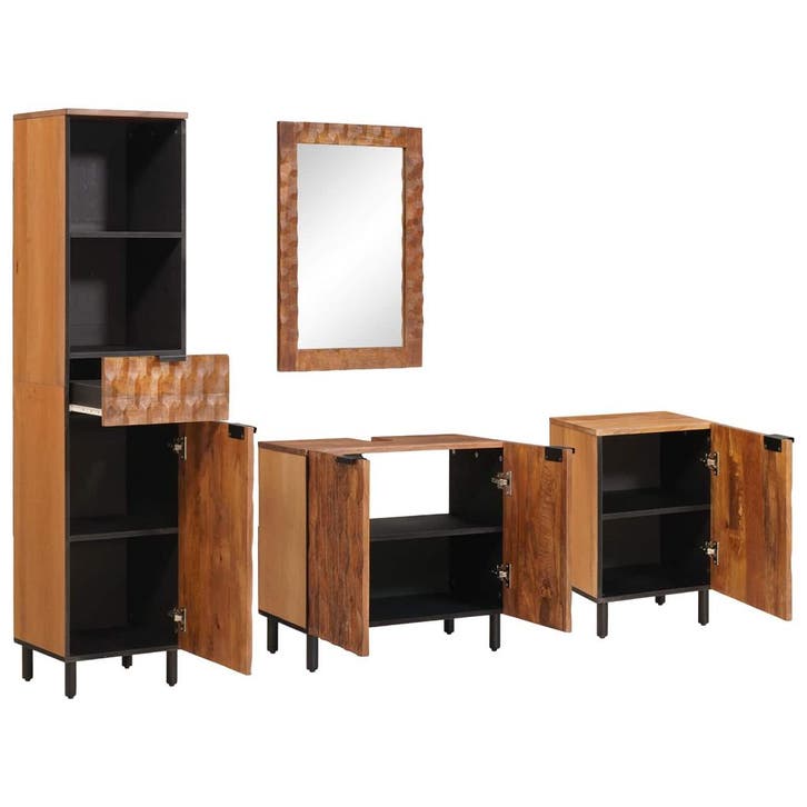 vidaXL Badkamer Sets 4 pcs Acacia Bruin Winish Massief Mango, Huis en Inrichting, Badkamer | Badkamermeubels, Overige typen, Nieuw