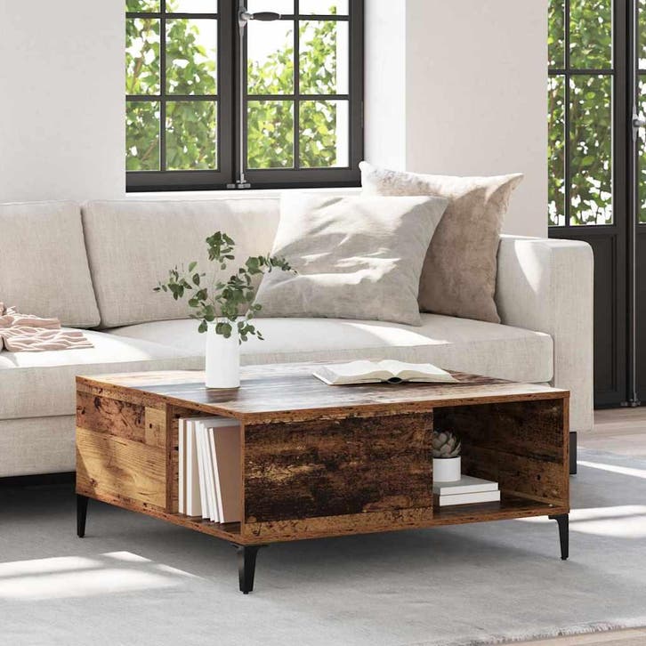 vidaXL Salontafel Oud Hout 80 x 80 x 36,5 cm Bewerkt hout, Huis en Inrichting, Tafels | Salontafels, Vierkant, Nieuw, Overige houtsoorten