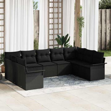 vidaXL Tuinbankenset met kussen Zwart poly rattan, Verzenden, Nieuw