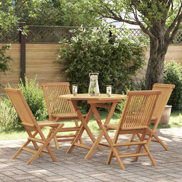 vidaXL 5-delige Tuinset massief teakhout, 4 zitplaatsen, Verzenden, Nieuw, Tuinset