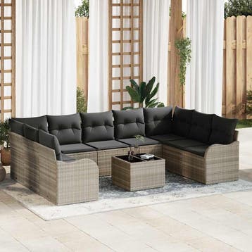 vidaXL Tuin Sofa Set 10 st Lichtgrijs poly rattan, Verzenden, Nieuw, Rotan, Meer dan 8 zitplaatsen