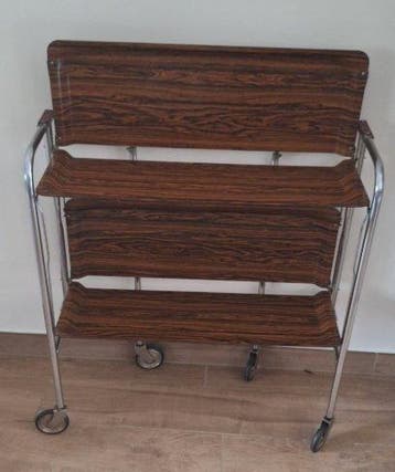 Serveerwagen - Hout, Chroom, Metaal