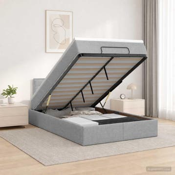 vidaXL Ottoman bed met matras Lichtgrijs 120 x 190 cm Stof, Verzenden, Nieuw, Twijfelaar